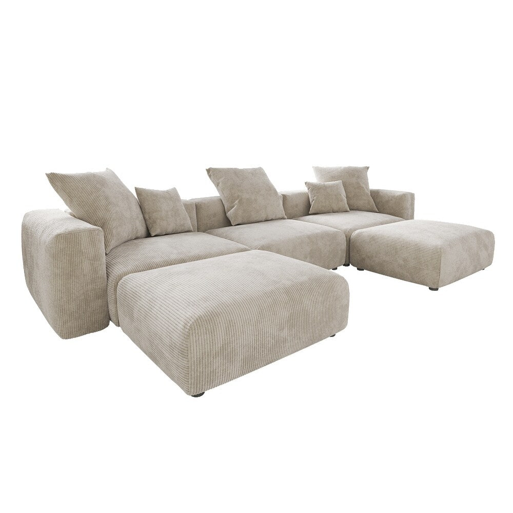 U-Shaped Corduroy Modular 8-Seater Sectional Couch With Ottomans