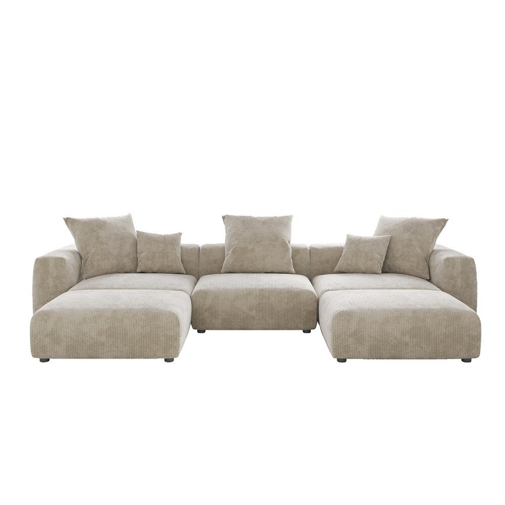 U-Shaped Corduroy Modular 8-Seater Sectional Couch With Ottomans