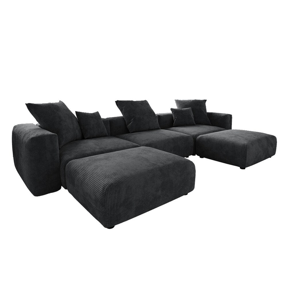 U-Shaped Corduroy Modular 8-Seater Sectional Couch With Ottomans