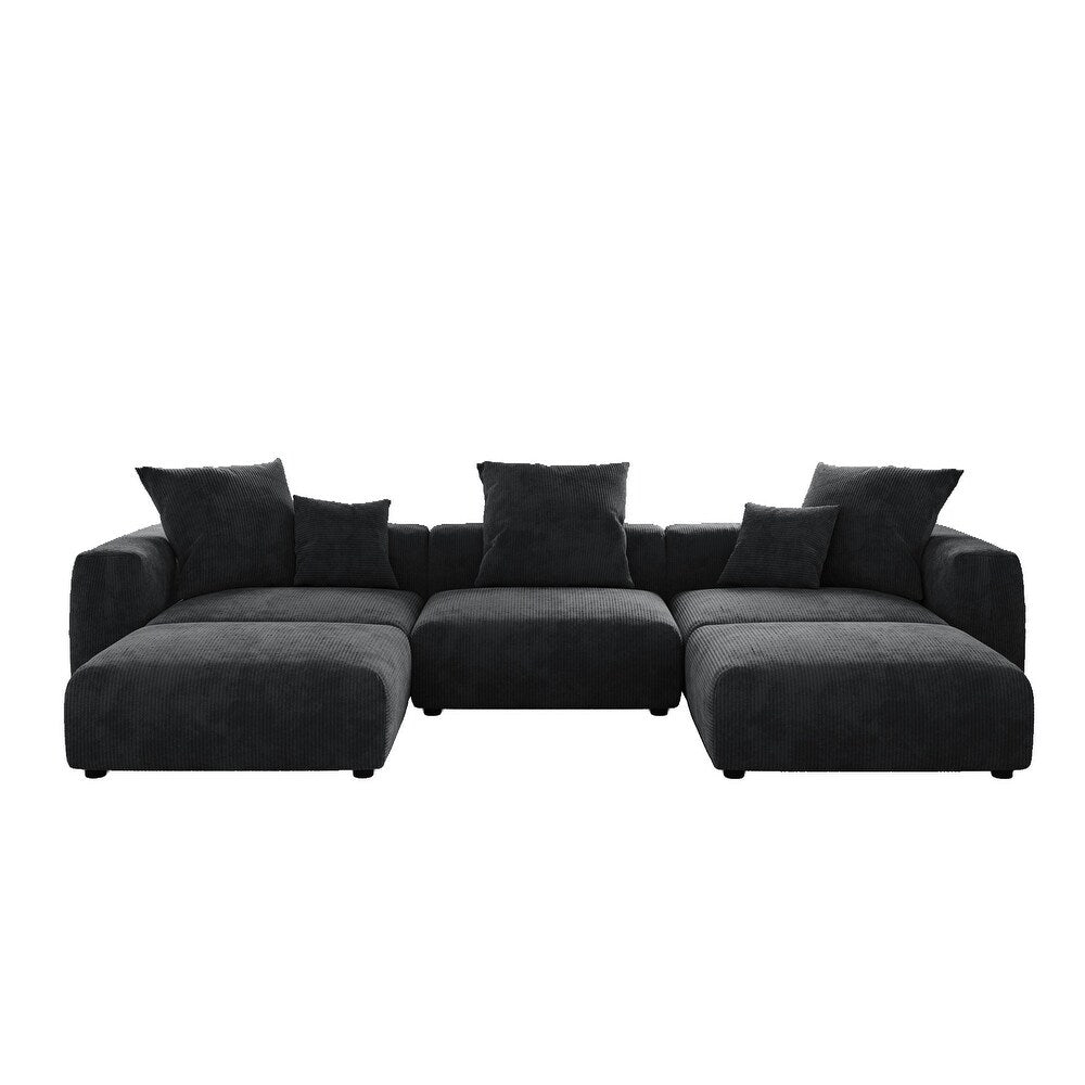 U-Shaped Corduroy Modular 8-Seater Sectional Couch With Ottomans