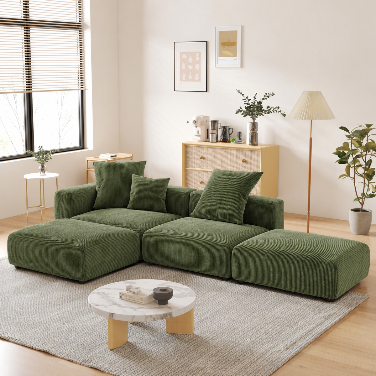 Corduroy Modular 6-Seater Daybed Sleeper Sectional Couch