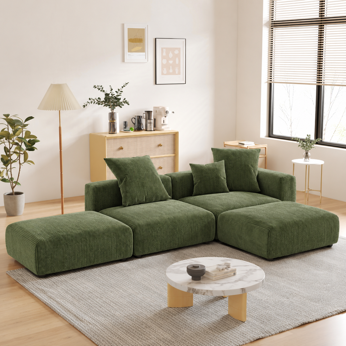 Corduroy Modular 6-Seater Daybed Sleeper Sectional Couch