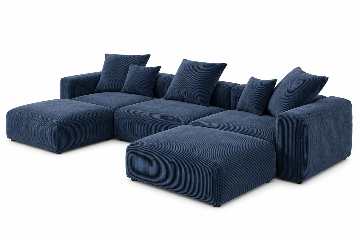 U-Shaped Corduroy Modular 8-Seater Sectional Couch With Ottomans