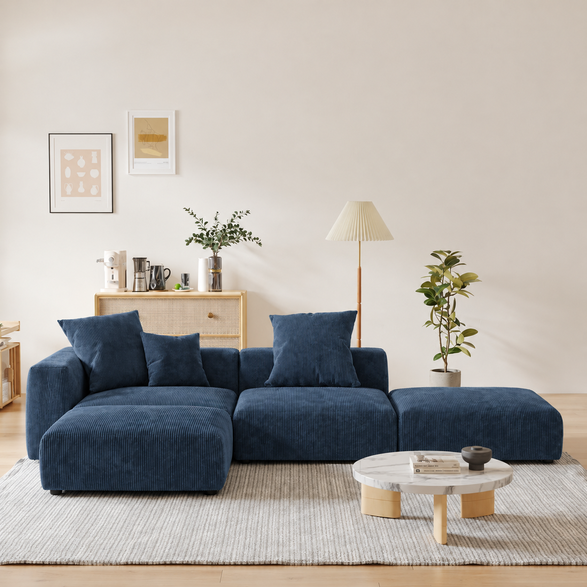 Corduroy Modular 6-Seater Daybed Sleeper Sectional Couch