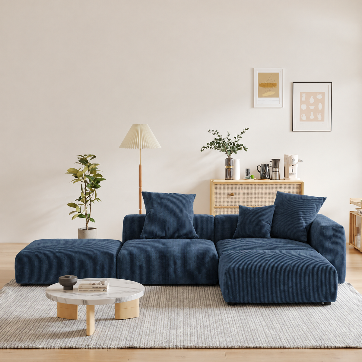 Corduroy Modular 6-Seater Daybed Sleeper Sectional Couch