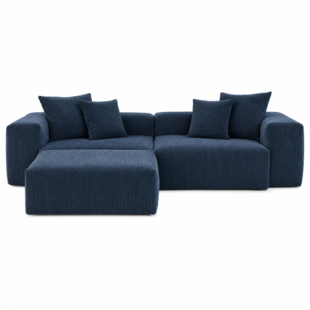 Corduroy Modular 3-Seater Sectional Couch With Ottoman