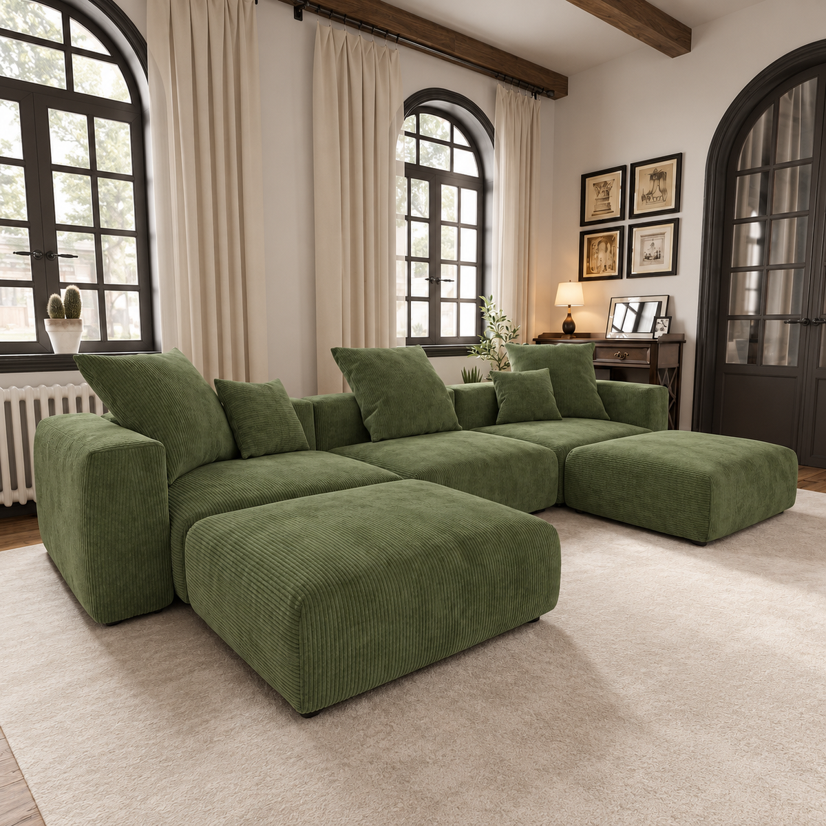 U-Shaped Corduroy Modular 8-Seater Sectional Couch With Ottomans