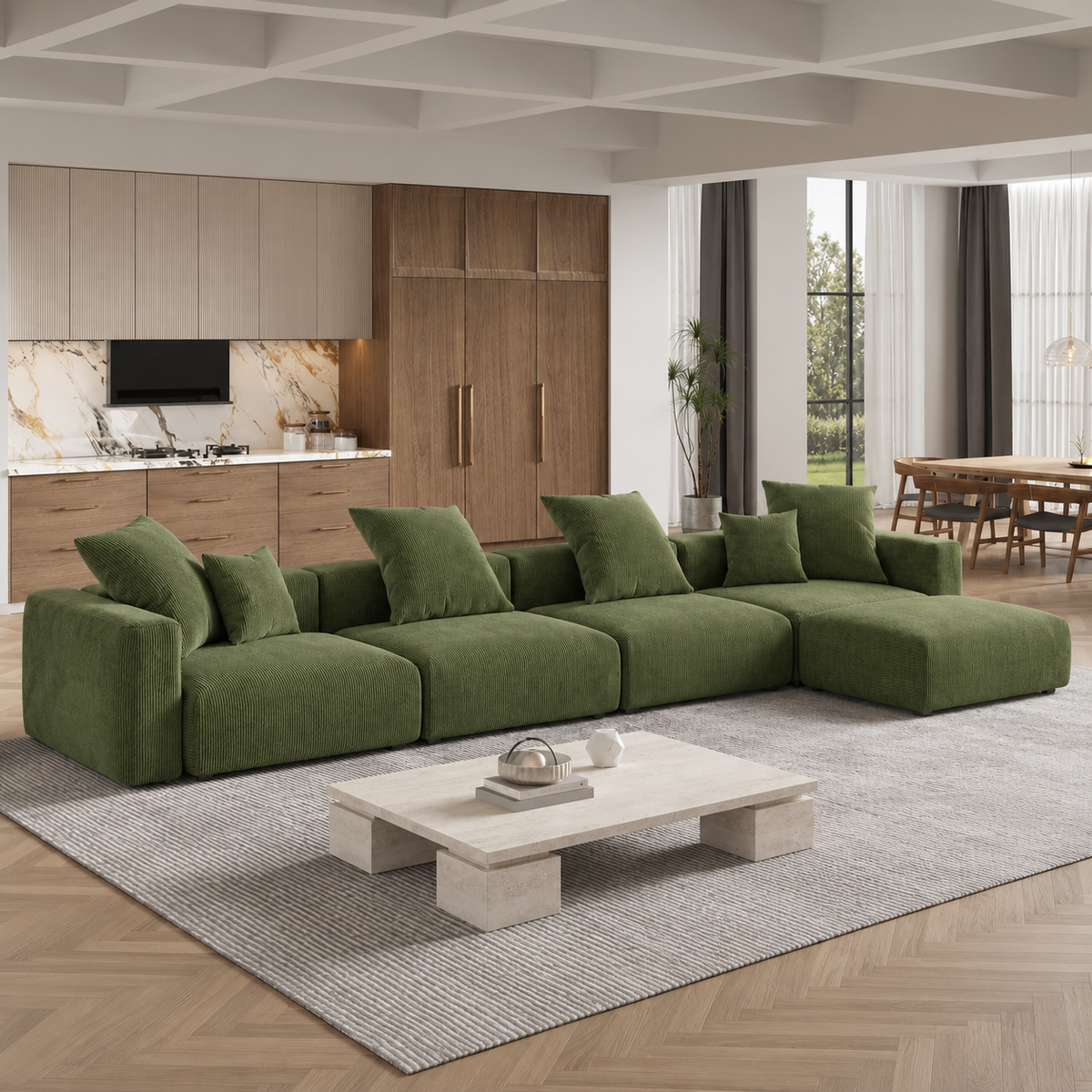 Corduroy Modular 8-Seater Sectional Couch With Ottoman