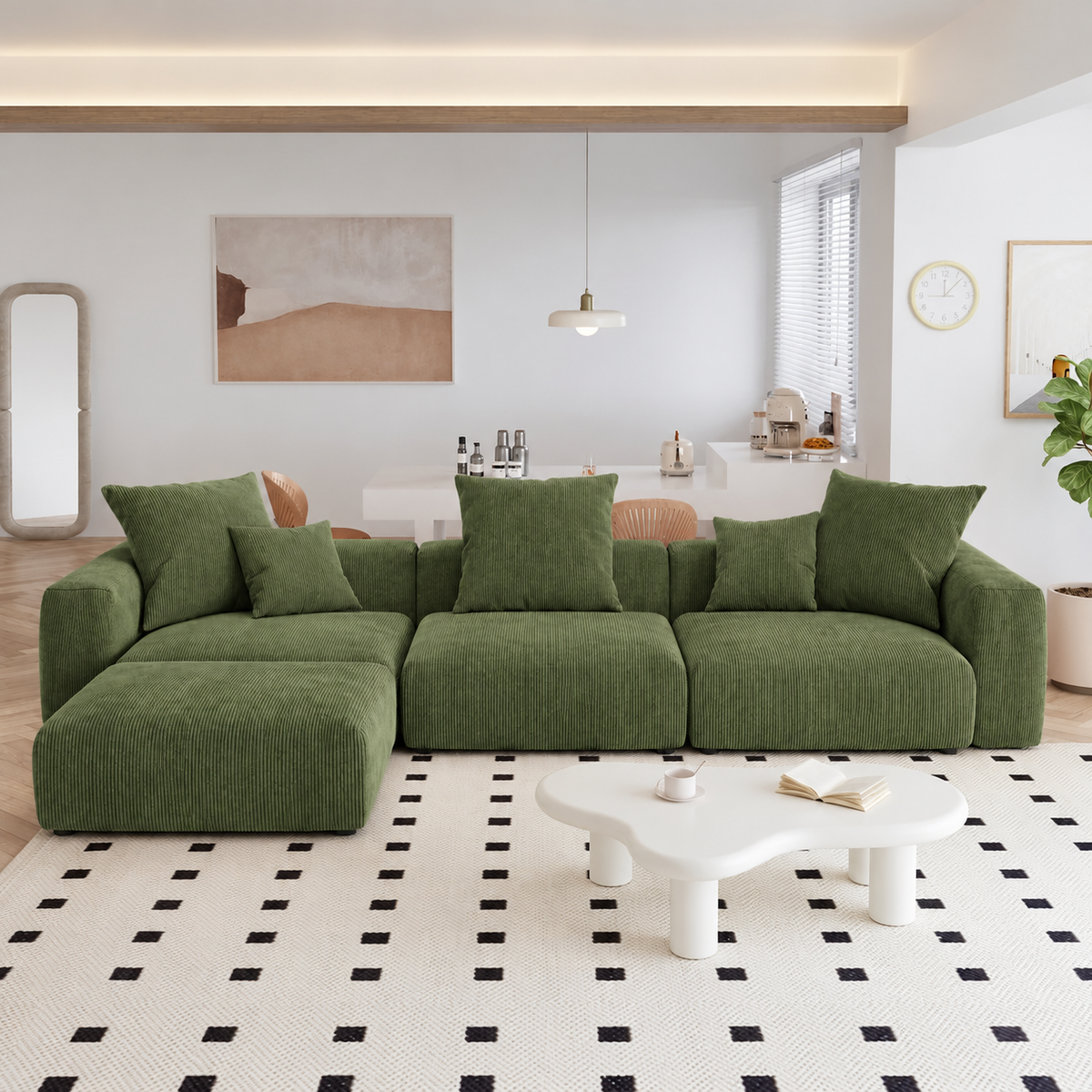 Corduroy Modular 6-Seater Sectional Couch With Ottoman