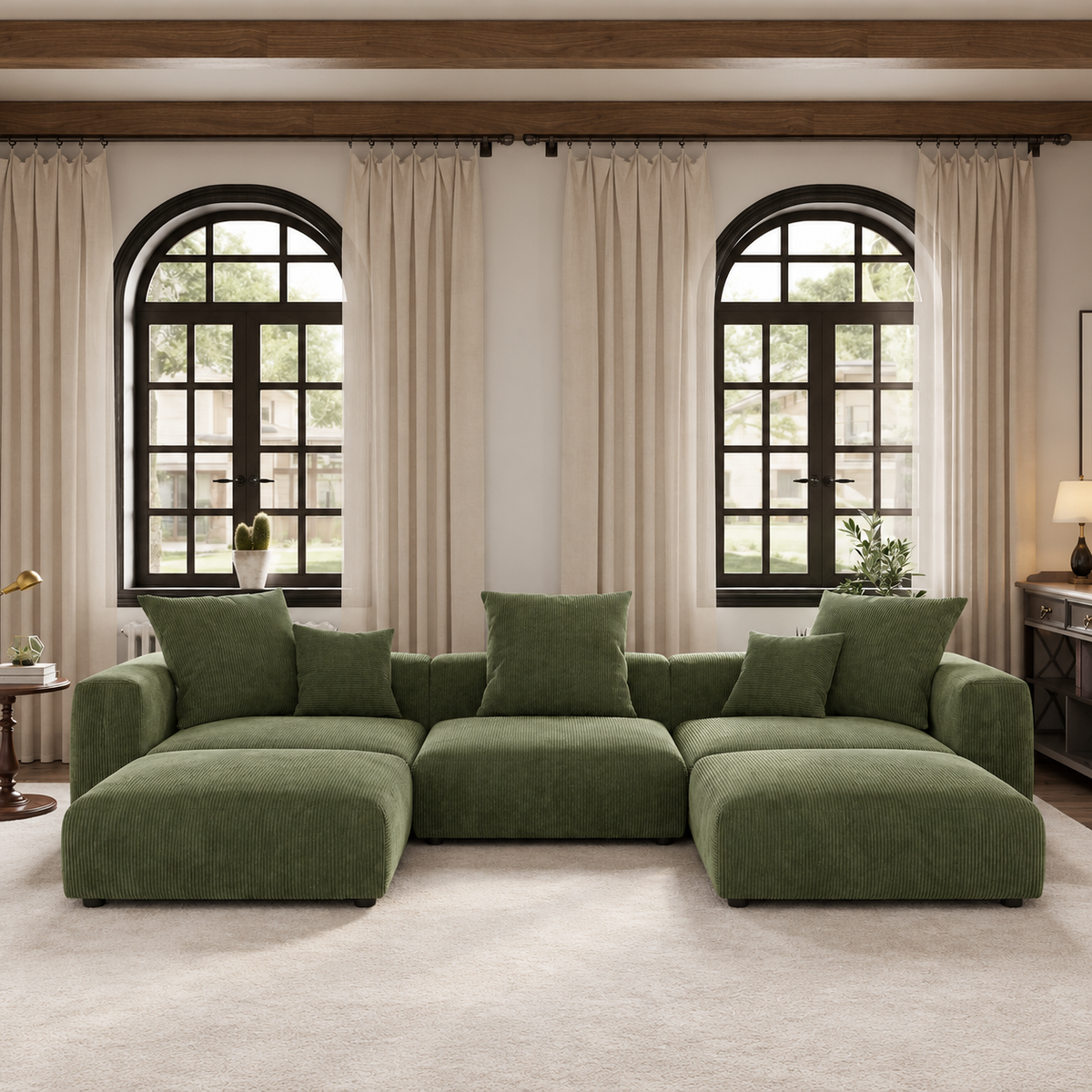 U-Shaped Corduroy Modular 8-Seater Sectional Couch With Ottomans