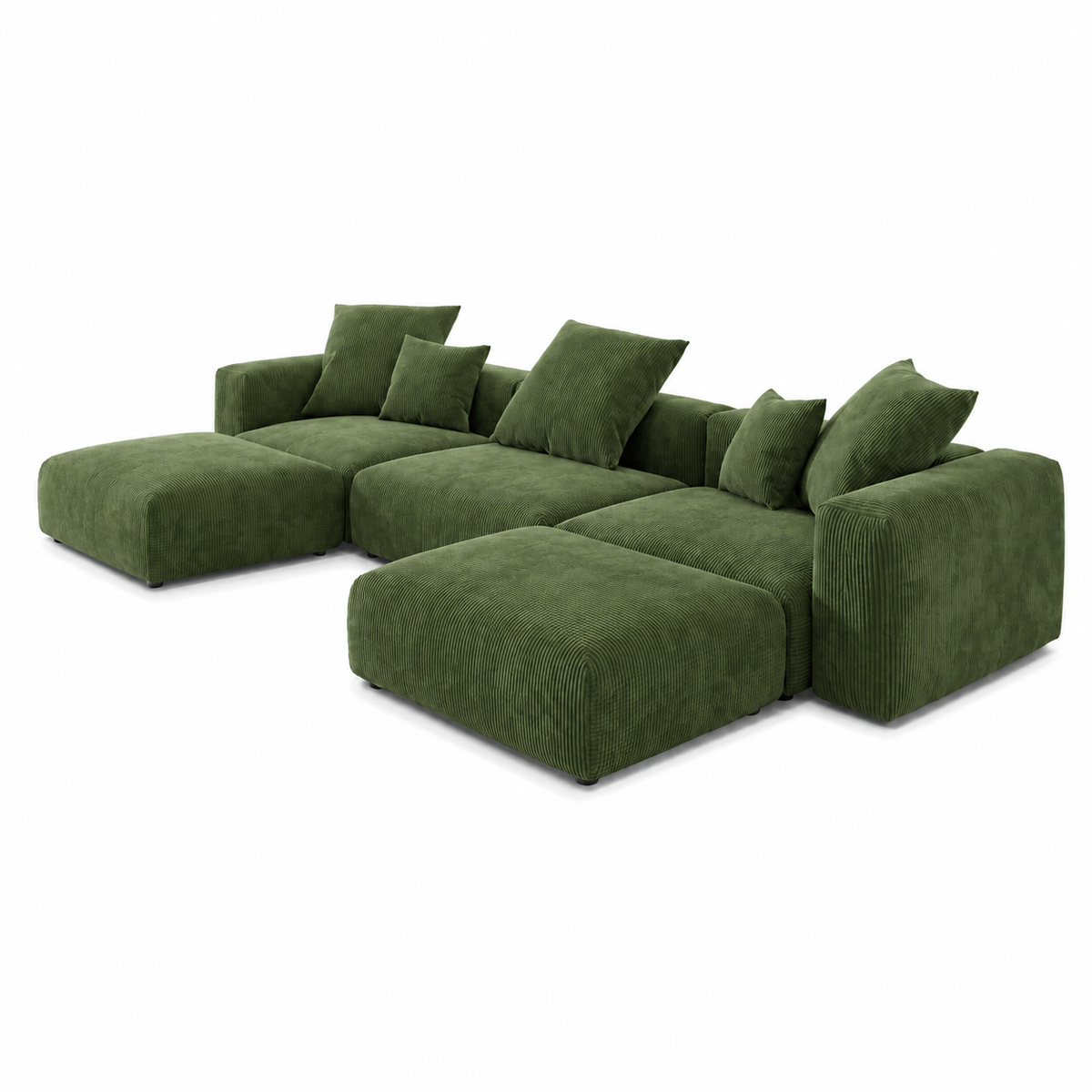 U-Shaped Corduroy Modular 8-Seater Sectional Couch With Ottomans