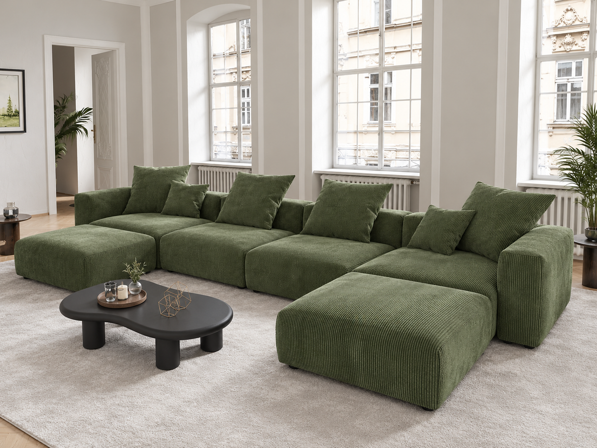 U-Shaped Corduroy Modular 9-Seater Sectional Couch With Ottomans