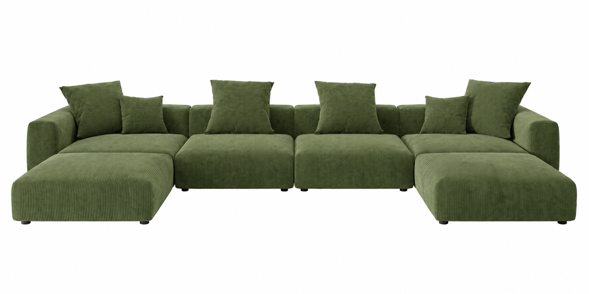 U-Shaped Corduroy Modular 9-Seater Sectional Couch With Ottomans